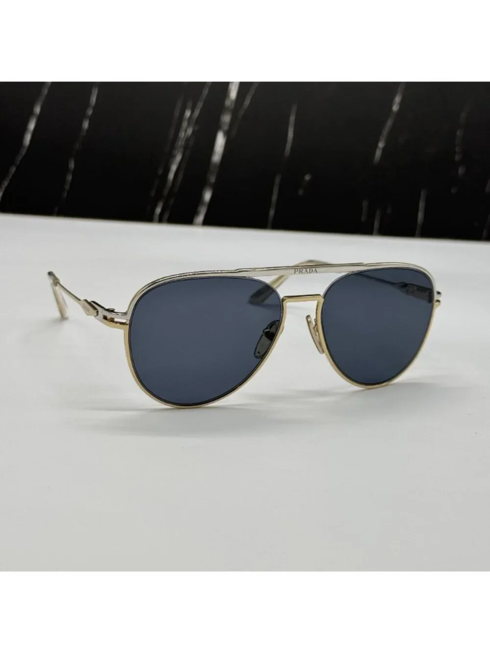 NWT Prada PR54ZS 17F09T Aviator Gold Gray Unisex Sunglasses Authentic